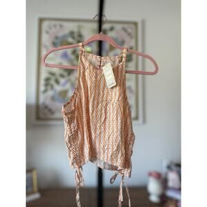 New Valija Orange and White Halter Crop Tank Top Size Small